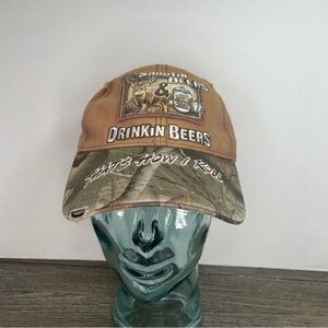 Buckwear Camo Cap with Embroidery Shootin Deer and Drinking Beer. OS. Distressed